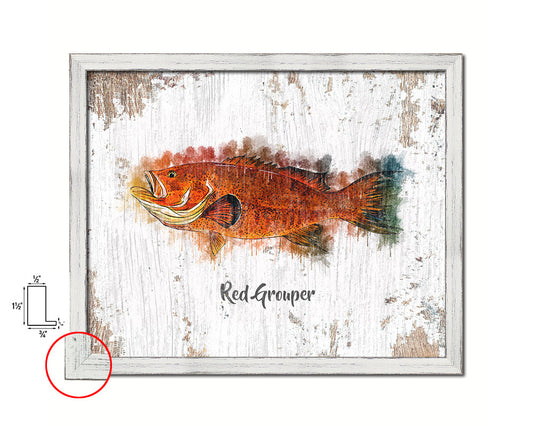 Red Grouper Fish Framed Prints Modern Restaurant Sushi Bar Watercolor Wall Art Decor