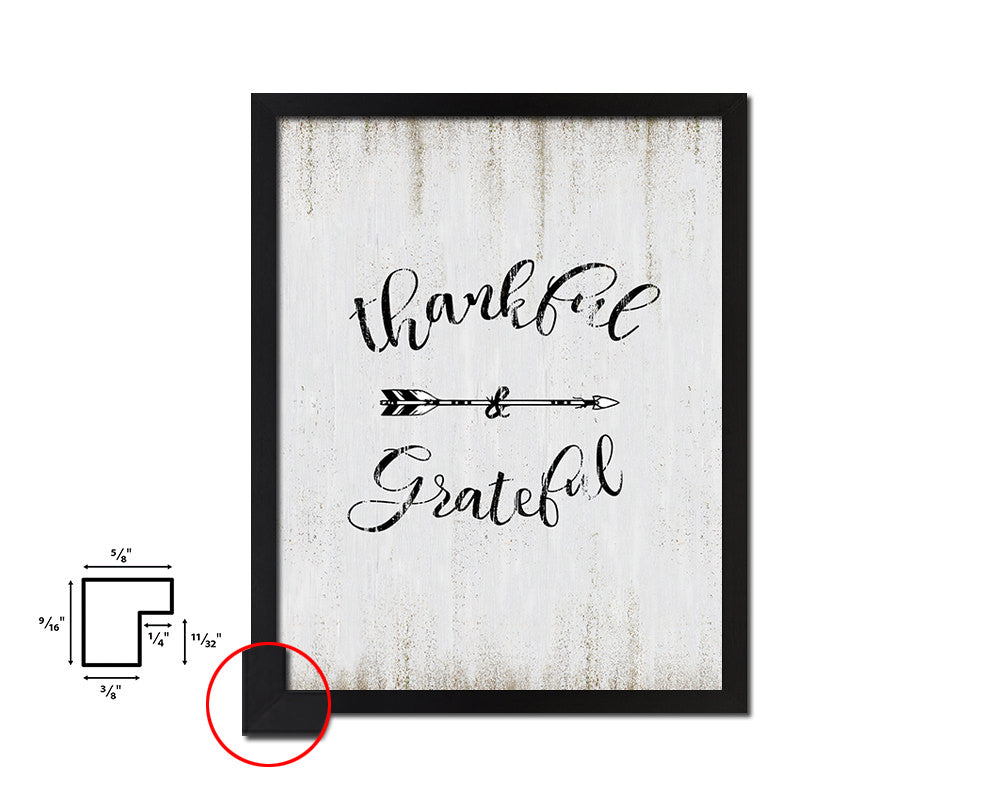 Thankful & grateful Quote Wood Framed Print Wall Decor Art