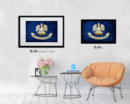 Louisiana State Vintage Flag Wood Framed Paper Print Wall Art Decor Gifts