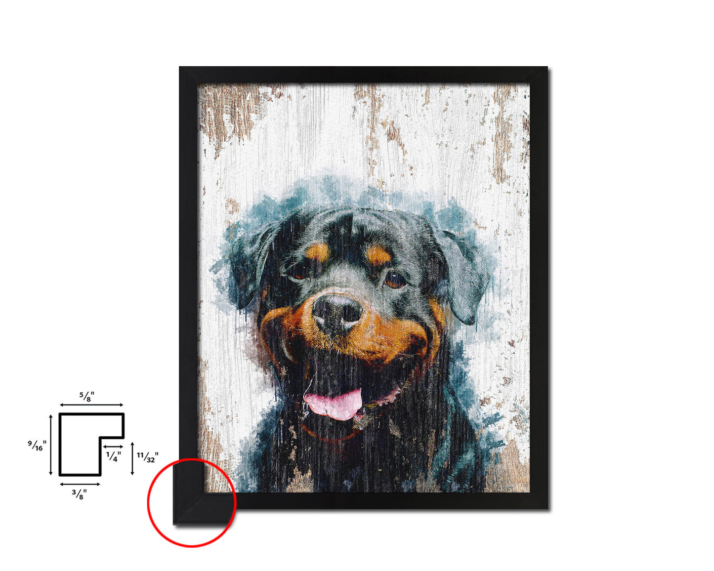Rottweiler Dog Puppy Portrait Framed Print Pet Watercolor Wall Decor Art Gifts