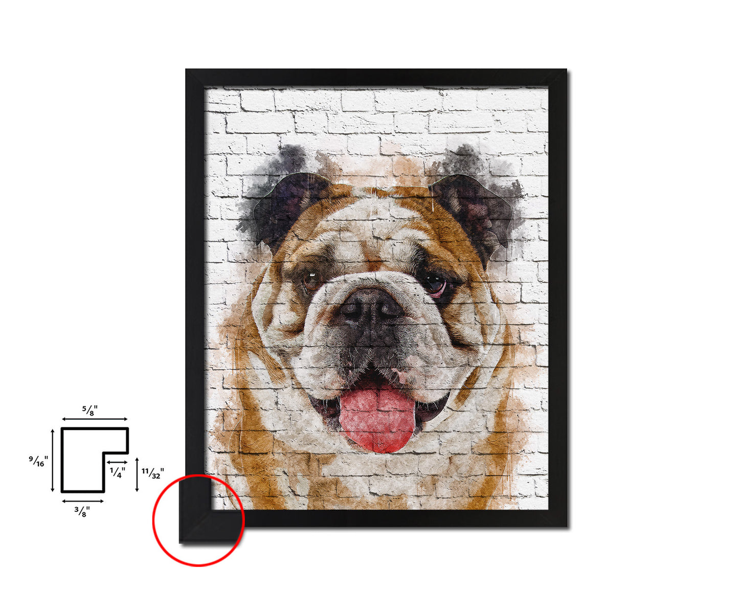 English Bulldog Dog Puppy Portrait Framed Print Pet Watercolor Wall Decor Art Gifts