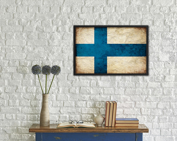 Finland Country Vintage Flag Wood Framed Print Wall Art Decor Gifts