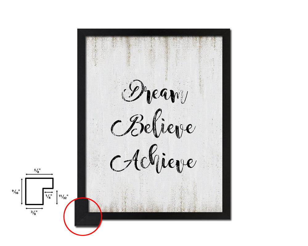 Dream Believe Achieve Quote Wood Framed Print Wall Decor Art
