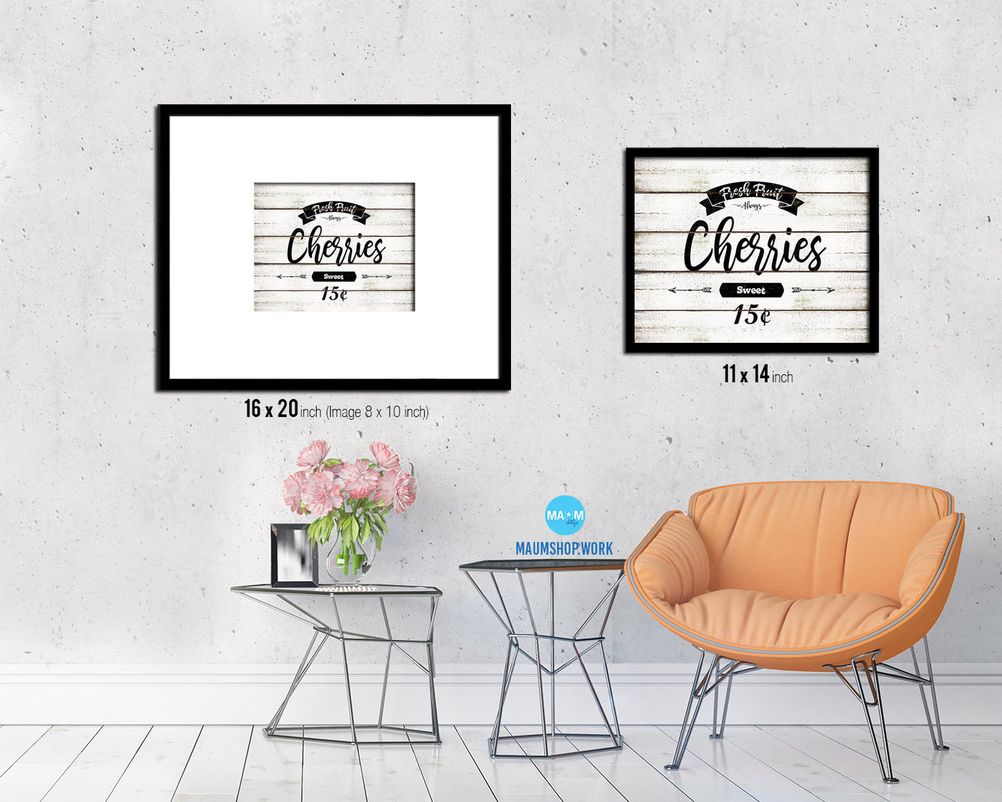 Fresh Baked Cherries Vintage Sign Fine Art Paper Prints Wood Frame Wall Art Decor Gifts