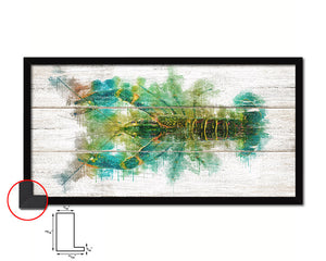 Crayfish Fish Art Wood Framed White Wash Restaurant Sushi Wall Decor Gifts, 10" x 20"