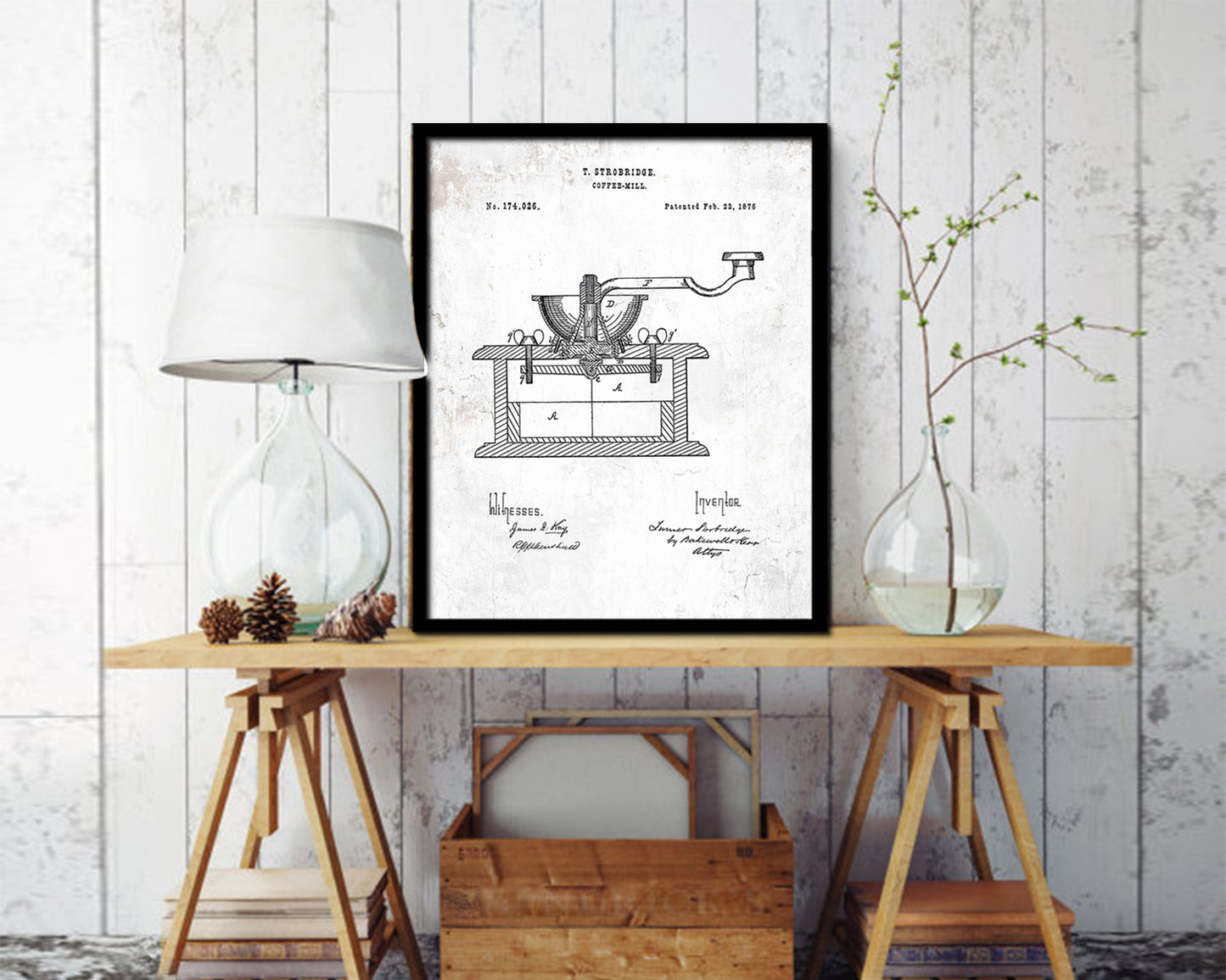 Mill Coffee Vintage Patent Artwork Black Frame Print Wall Art Decor Gifts