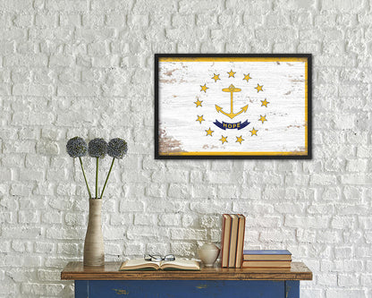 Rhode Island State Shabby Chic Flag Wood Framed Paper Print  Wall Art Decor Gifts