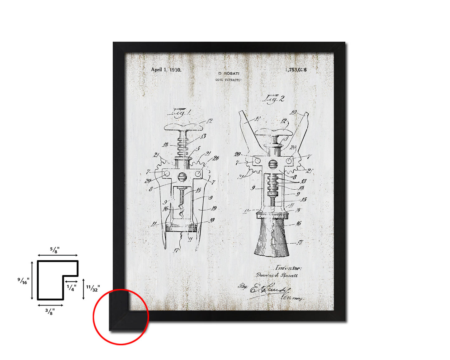 Cork Extractor Wine Vintage Patent Artwork Black Frame Print Gifts