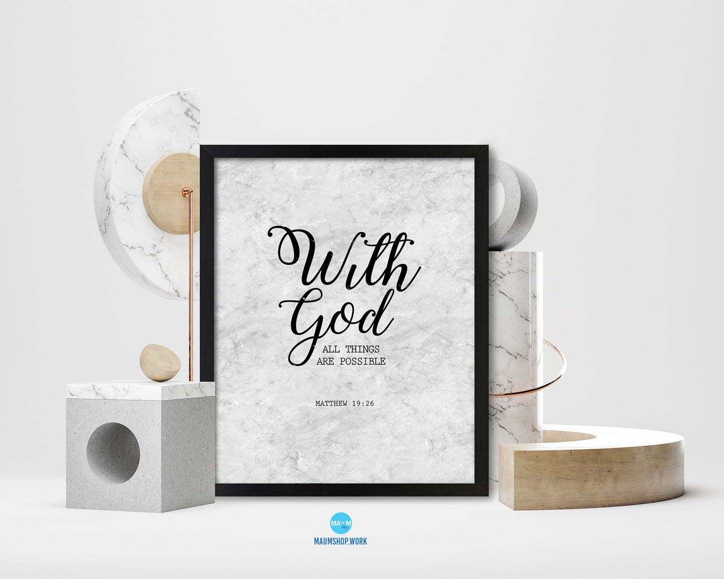 With God all things are possible, Matthew 19:26 Bible Scripture Verse Framed Art