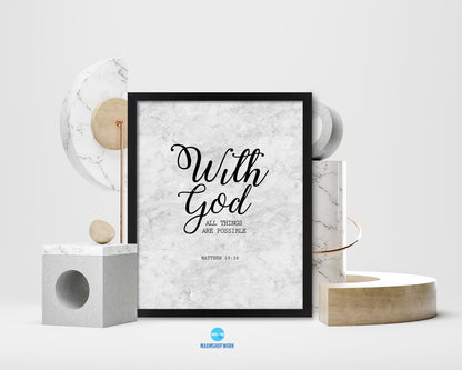 With God all things are possible, Matthew 19:26 Bible Scripture Verse Framed Art