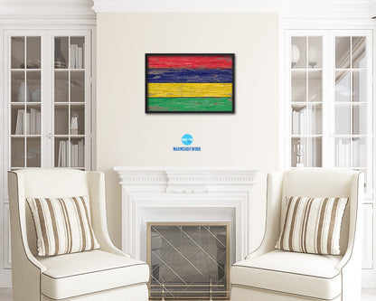 Mauritius Country Wood Rustic National Flag Wood Framed Print Wall Art Decor Gifts