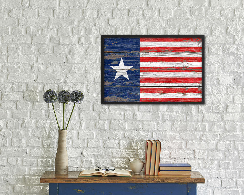 Texas Navy Texan Revolution 1838-1846 Naval Jack Wood Rustic Flag Framed Print Art