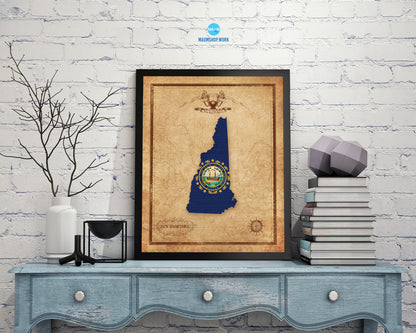 New Hampshire State Vintage Map Wood Framed Paper Print  Wall Art Decor Gifts
