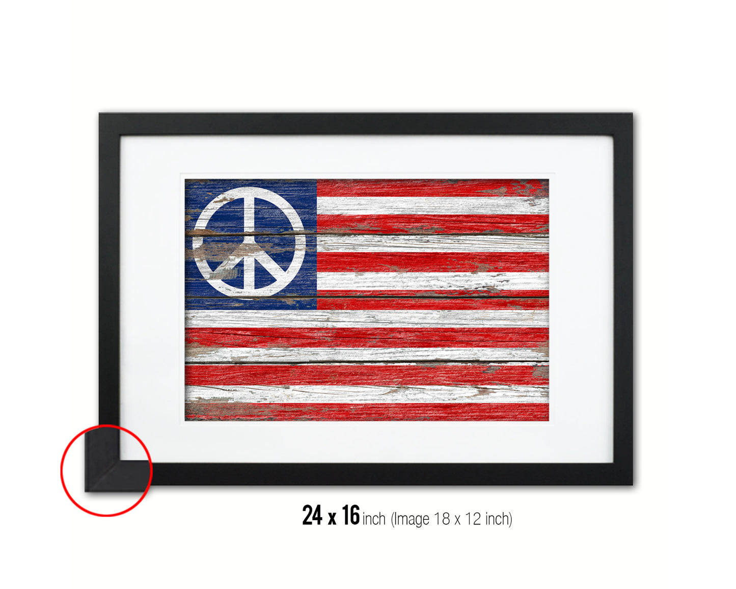 Peace Sign American Wood Rustic Flag Wood Framed Print Wall Art Decor Gifts