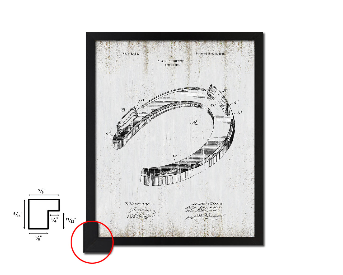 Horseshoe Cowboy Vintage Patent Artwork Black Frame Print Wall Art Decor Gifts