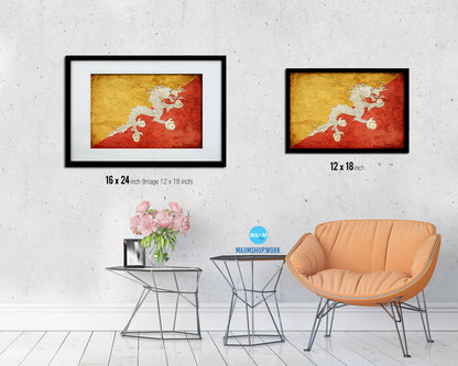 Bhutan Country Vintage Flag Wood Framed Print Wall Art Decor Gifts