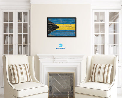 Bahama Country Wood Rustic National Flag Wood Framed Print Wall Art Decor Gifts