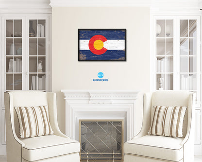 Colorado State Shabby Chic Flag Wood Framed Paper Print  Wall Art Decor Gifts