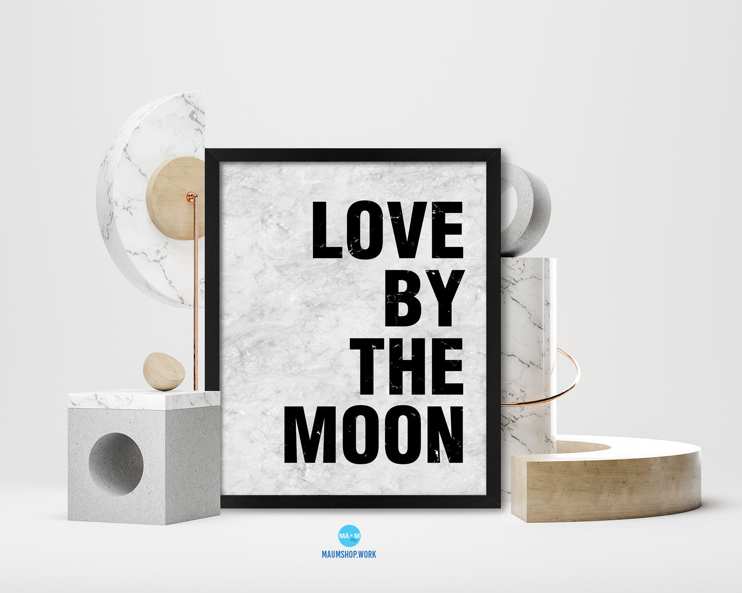 Love by the moon Quote Framed Print Wall Art Decor Gifts