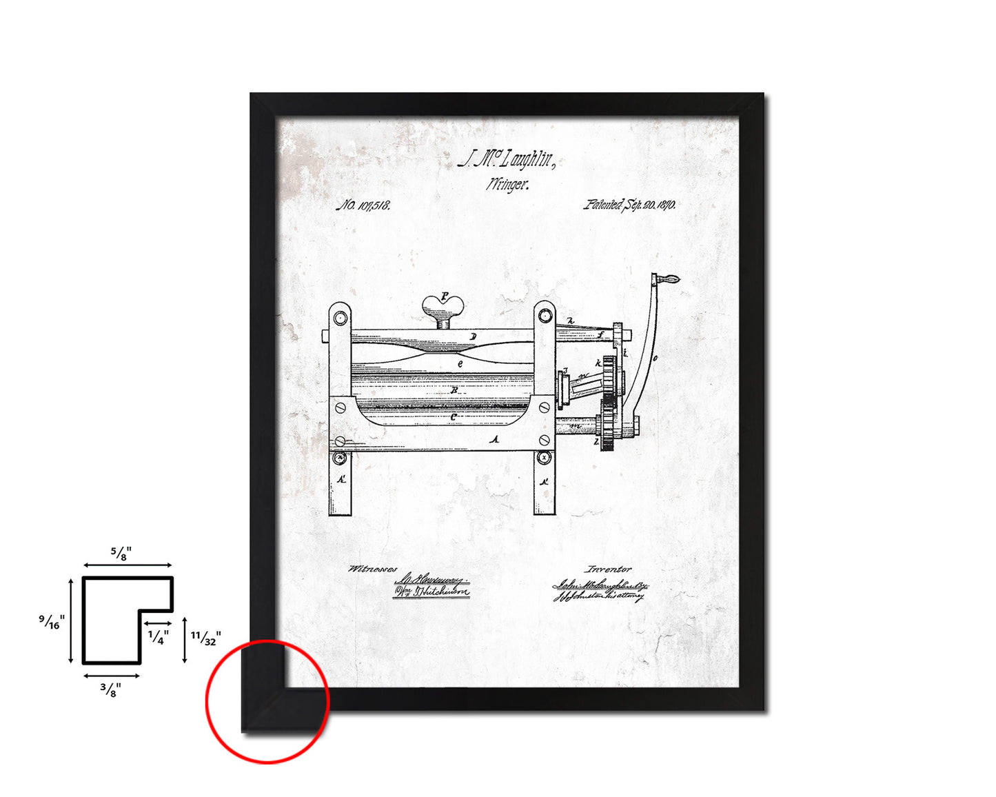 Wringer Home Vintage Patent Artwork Black Frame Print Wall Art Decor Gifts