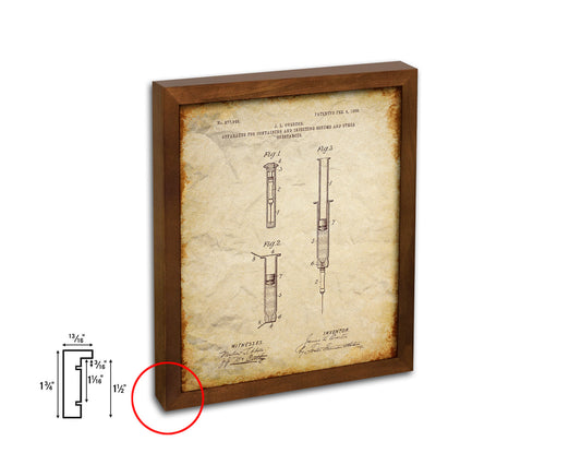 Syringe Injecting Serums Doctor Vintage Patent Artwork Walnut Frame Print Wall Art Decor Gifts