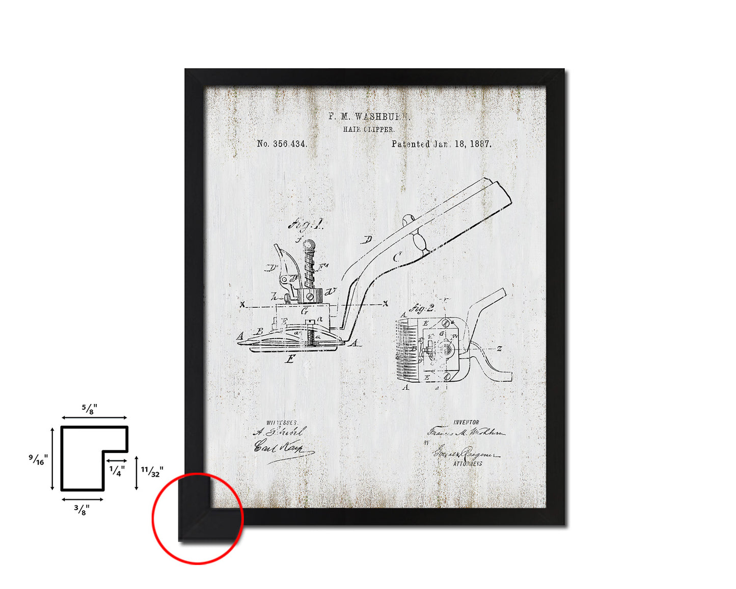 Hair Clipper Barbershop Vintage Patent Artwork Black Frame Print Wall Art Decor Gifts