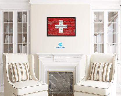 Switzerland Country Wood Rustic National Flag Wood Framed Print Wall Art Decor Gifts
