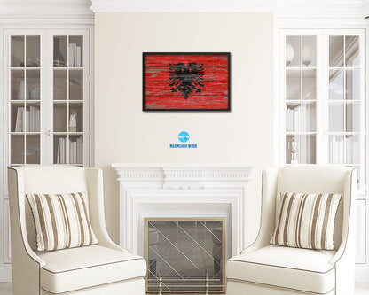 Albania Country Wood Rustic National Flag Wood Framed Print Wall Art Decor Gifts