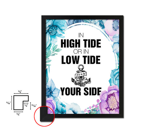 In high tide or in low tide Quote Boho Flower Framed Print Wall Decor Art