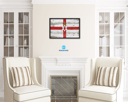North Irish Ulster City Northern Ireland Country Rustic Flag Wood Framed Paper Prints Decor Wall Art Gifts