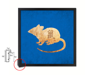 Rat Chinese Zodiac Character Wood Framed Print Wall Art Decor Gifts, Blue