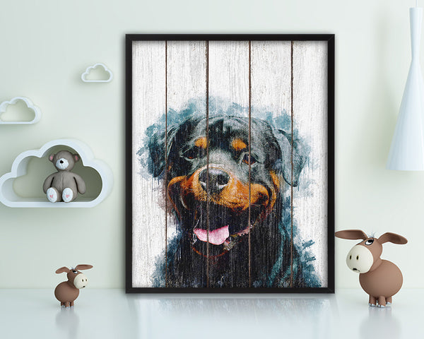 Rottweiler Dog Puppy Portrait Framed Print Pet Watercolor Wall Decor Art Gifts