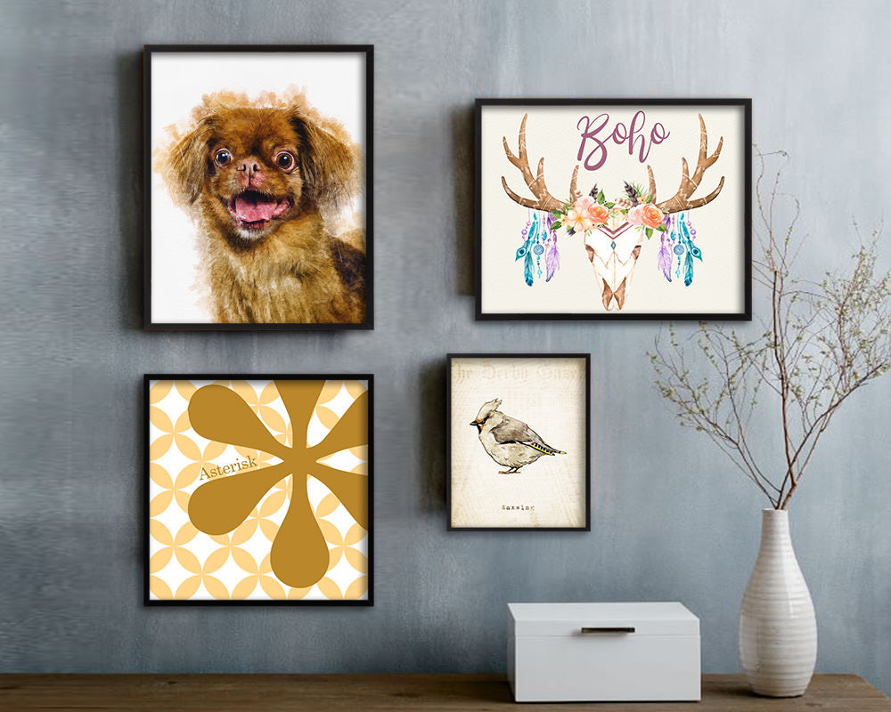 Pekingese Dog Puppy Portrait Framed Print Pet Watercolor Wall Decor Art Gifts