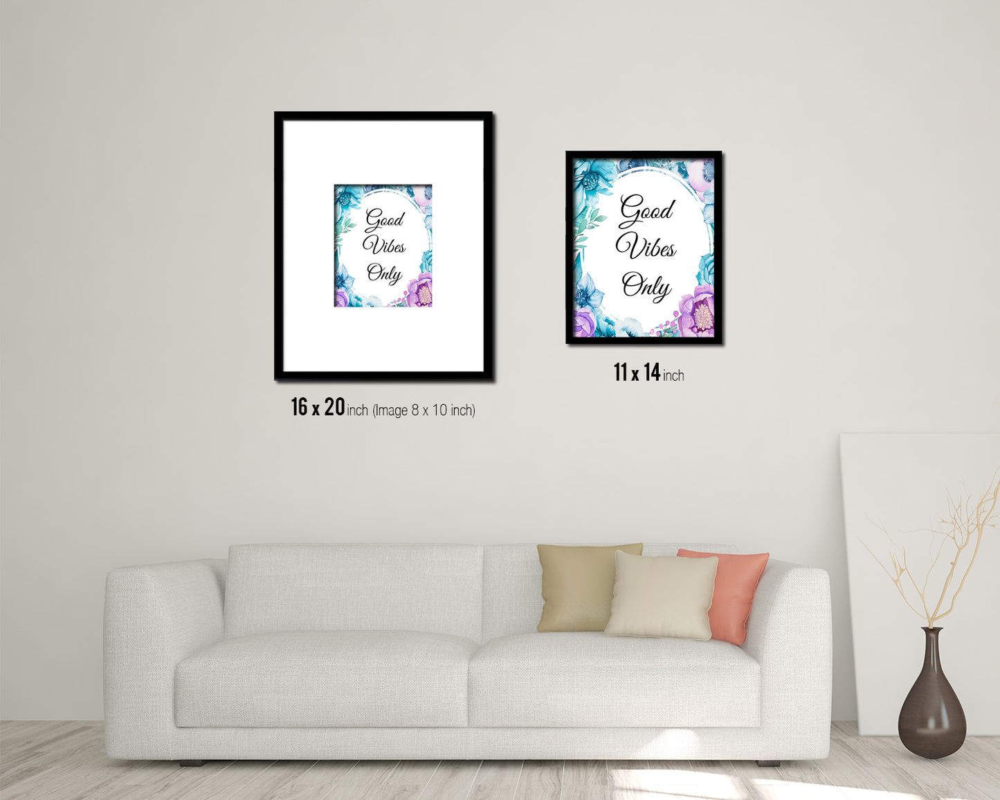 Good Vibes Only Quote Boho Flower Framed Print Wall Decor Art
