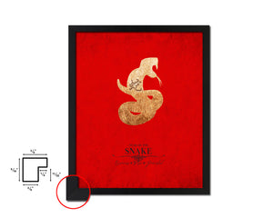 Snake Chinese Zodiac Character Black Framed Art Paper Print Wall Art Decor Gifts, Red