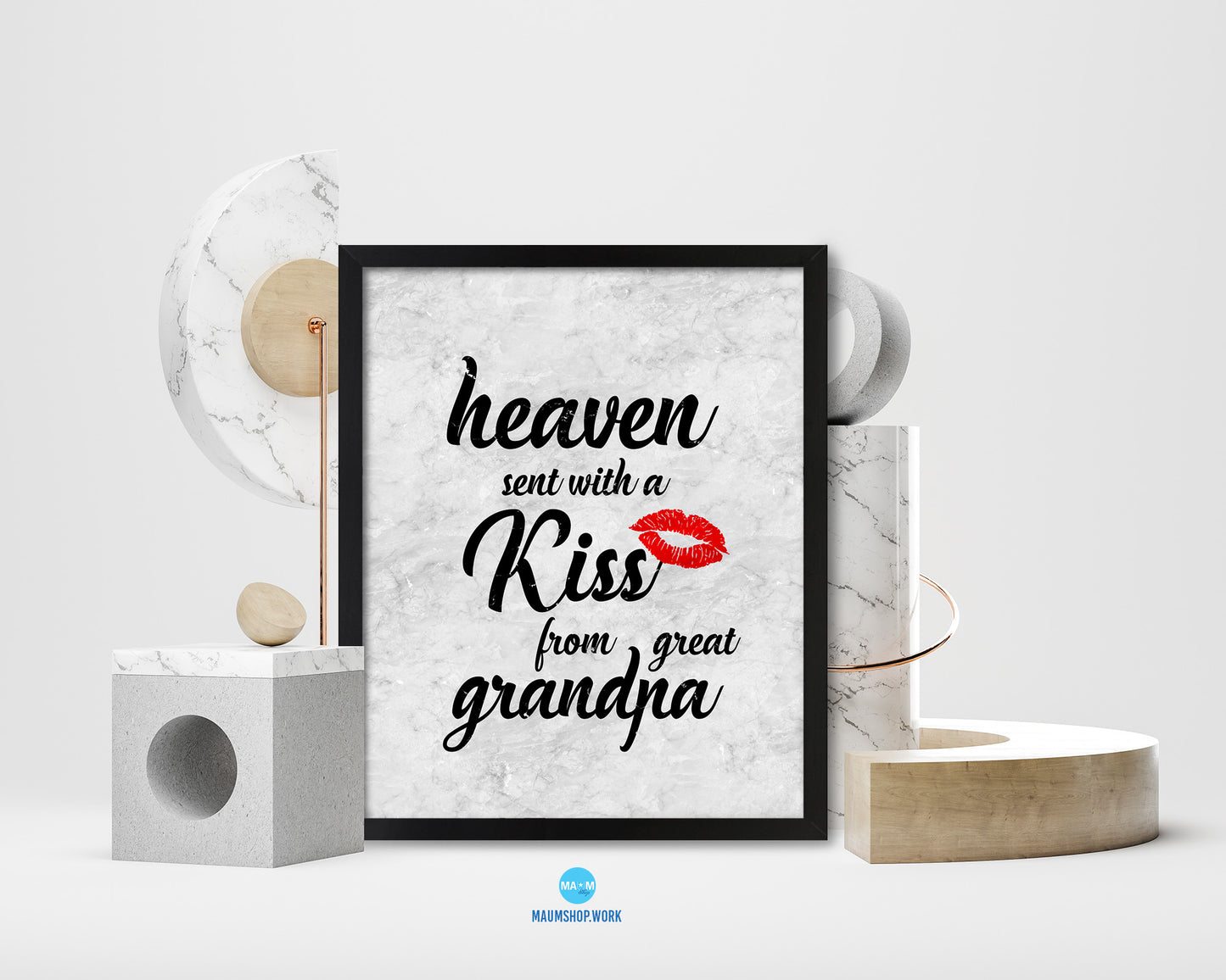 Heaven sent with a kiss from great grandpa Nursery Quote Framed Print Wall Art Decor Gifts