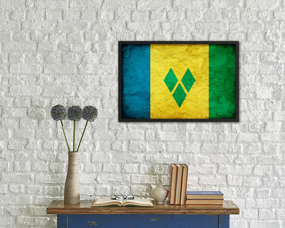Saint Vincent & the Grenadines Country Vintage Flag Wood Framed Print Wall Art Decor Gifts