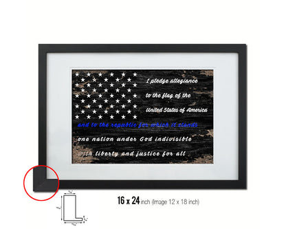 Thin Blue Line Honoring Law Enforcement American, Pledge Allegiance Colonial Primitive Sign Shabby Chic Military FlagArt