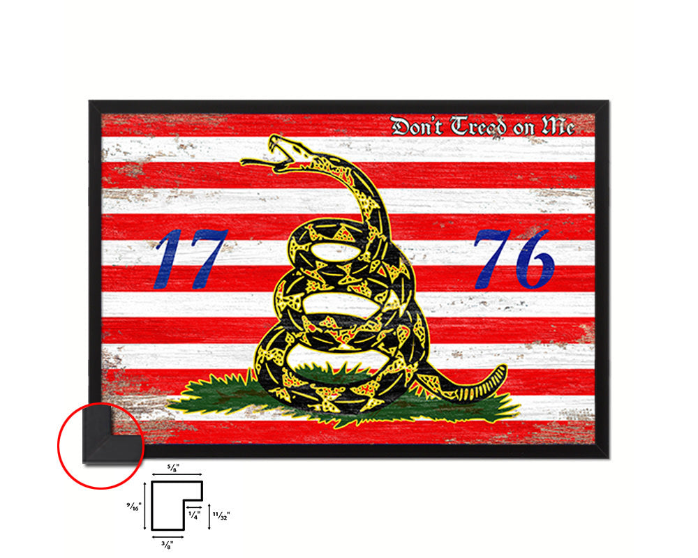 First Navy Jack Don't Tread On Me 1776 Tea Party Shabby Chic Military Flag Framed Print Art