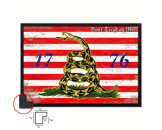 First Navy Jack Don't Tread On Me 1776 Tea Party Shabby Chic Military Flag Framed Print Art