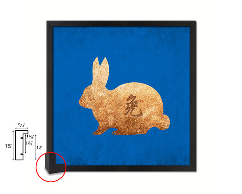 Rabbit Chinese Zodiac Character Wood Framed Print Wall Art Decor Gifts, Blue