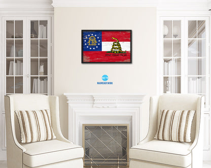 Gadsden Don't Tread On Me Georgia State Shabby Chic Military Flag Framed Print Art