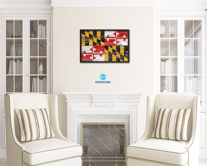 Maryland State Rustic Flag Wood Framed Paper Prints Wall Art Decor Gifts