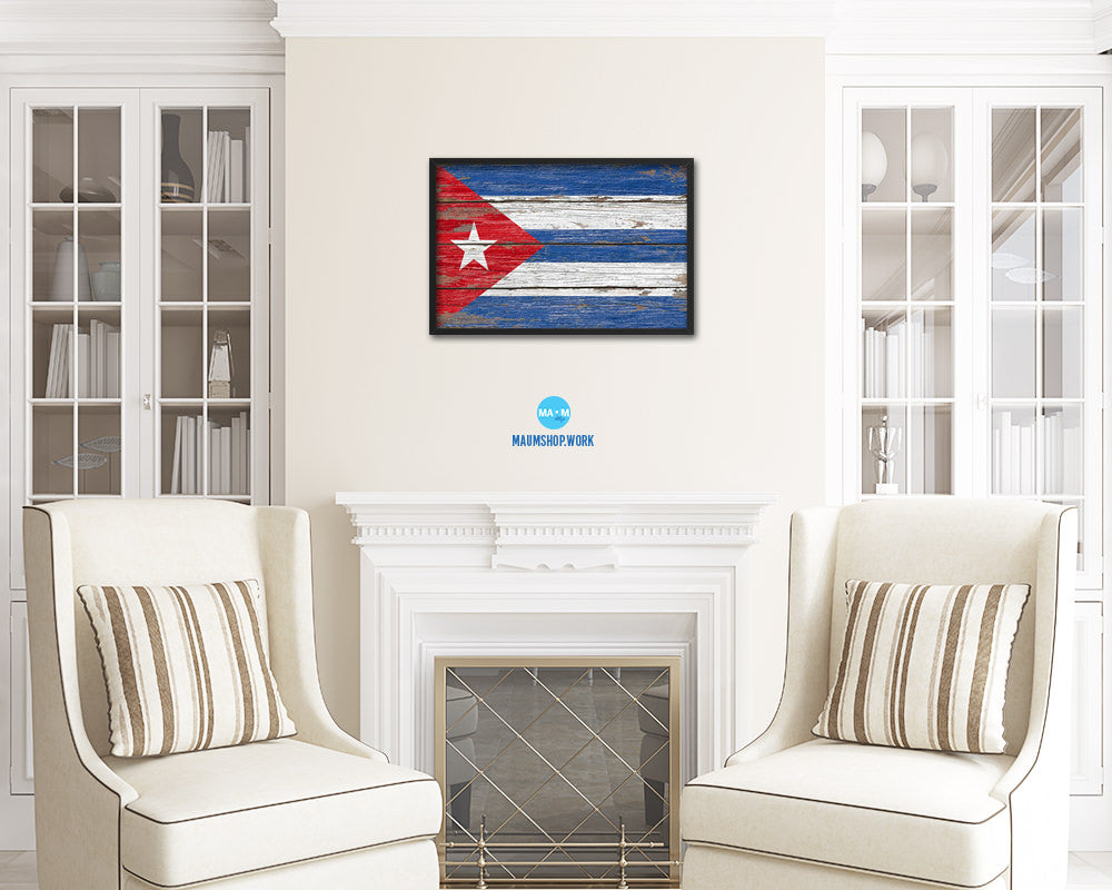 Cuba Country Wood Rustic National Flag Wood Framed Print Wall Art Decor Gifts