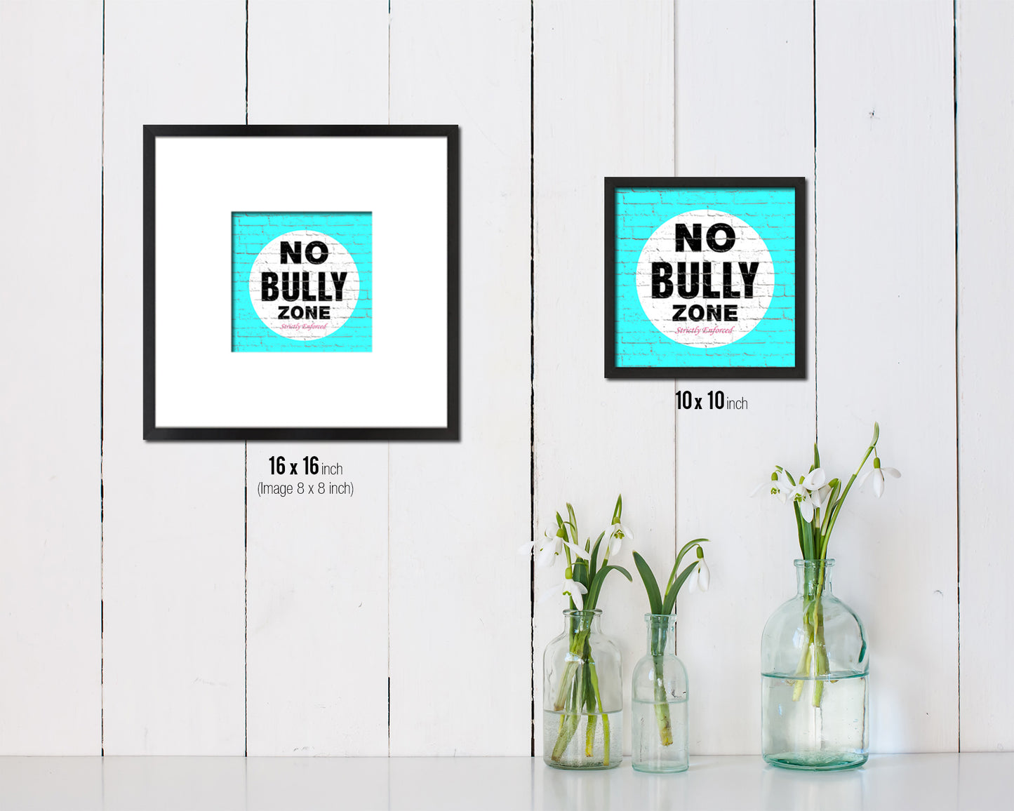 No Bully Zone Shabby Chic Sign Wood Framed Art Paper Print Wall Decor Gifts