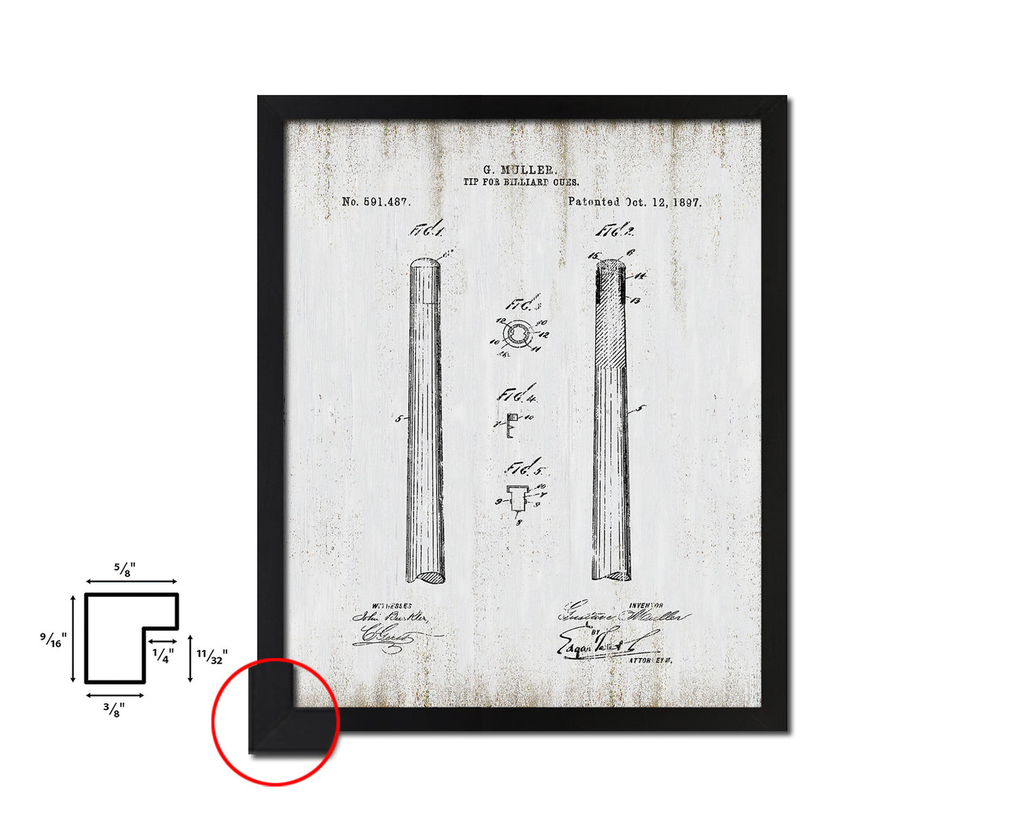 Tip for Billiard Cues Playing Card Vintage Patent Artwork Black Frame Print Gifts