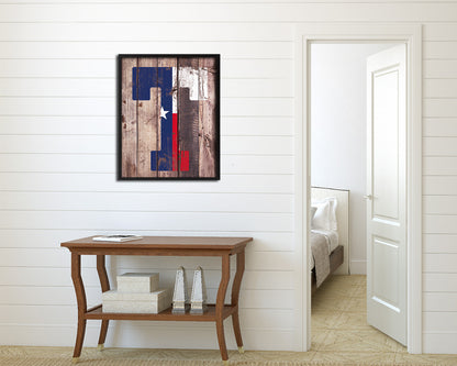 Texas State Initial Flag Wood Framed Paper Print Decor Wall Art Gifts, Wood