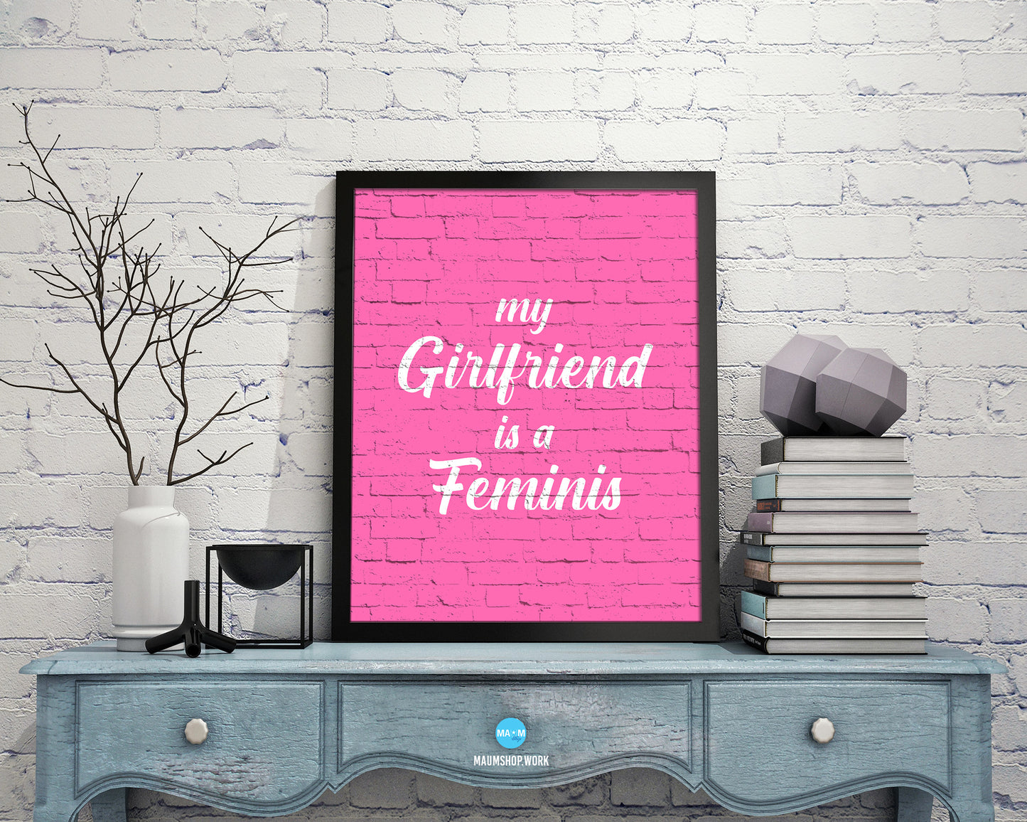 My girlfriend is a fiminist Rainbow Pride Peace Right Justice Poster Wood Framed Wall Decor Print Gifts