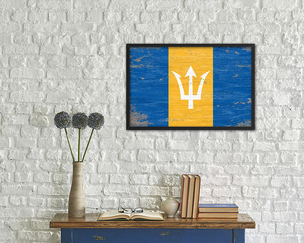 Barbados Shabby Chic Country Flag Wood Framed Print Wall Art Decor Gifts