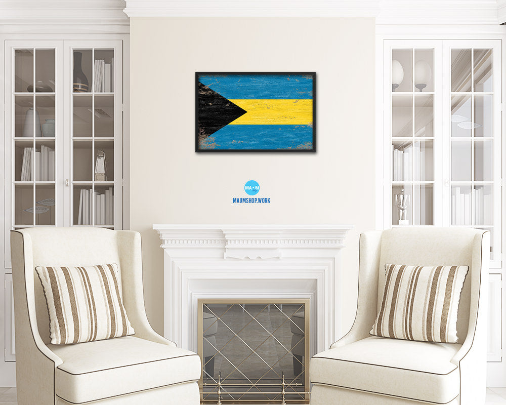Bahama Shabby Chic Country Flag Wood Framed Print Wall Art Decor Gifts
